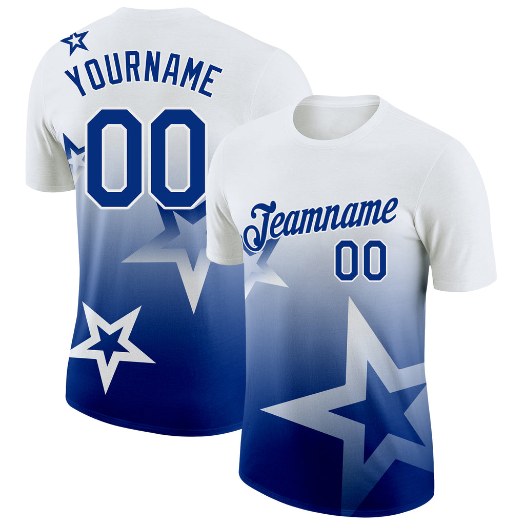 Custom White Royal 3D Pattern Design Gradient Style Twinkle Star Performance T-Shirt