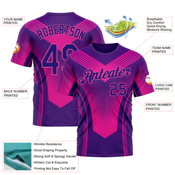 Custom Dark Purple Pink 3D Pattern Design Gradient Neon Sport Wear Performance T-Shirt