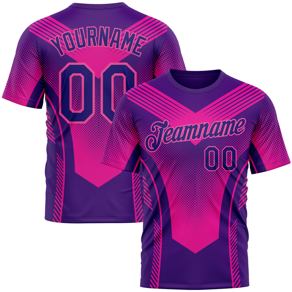 Custom Dark Purple Pink 3D Pattern Design Gradient Neon Sport Wear Performance T-Shirt