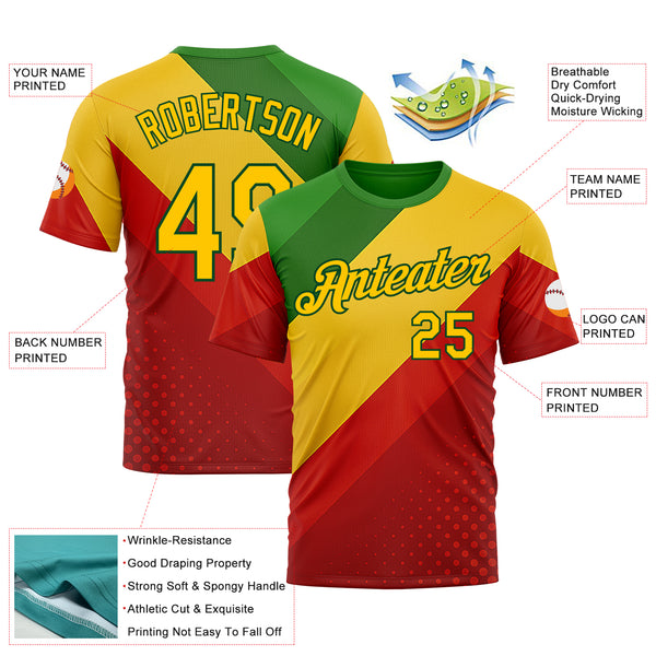 Custom Green Yellow-Red 3D Pattern Design Africa Spain Sport Wear Performance T-Shirt