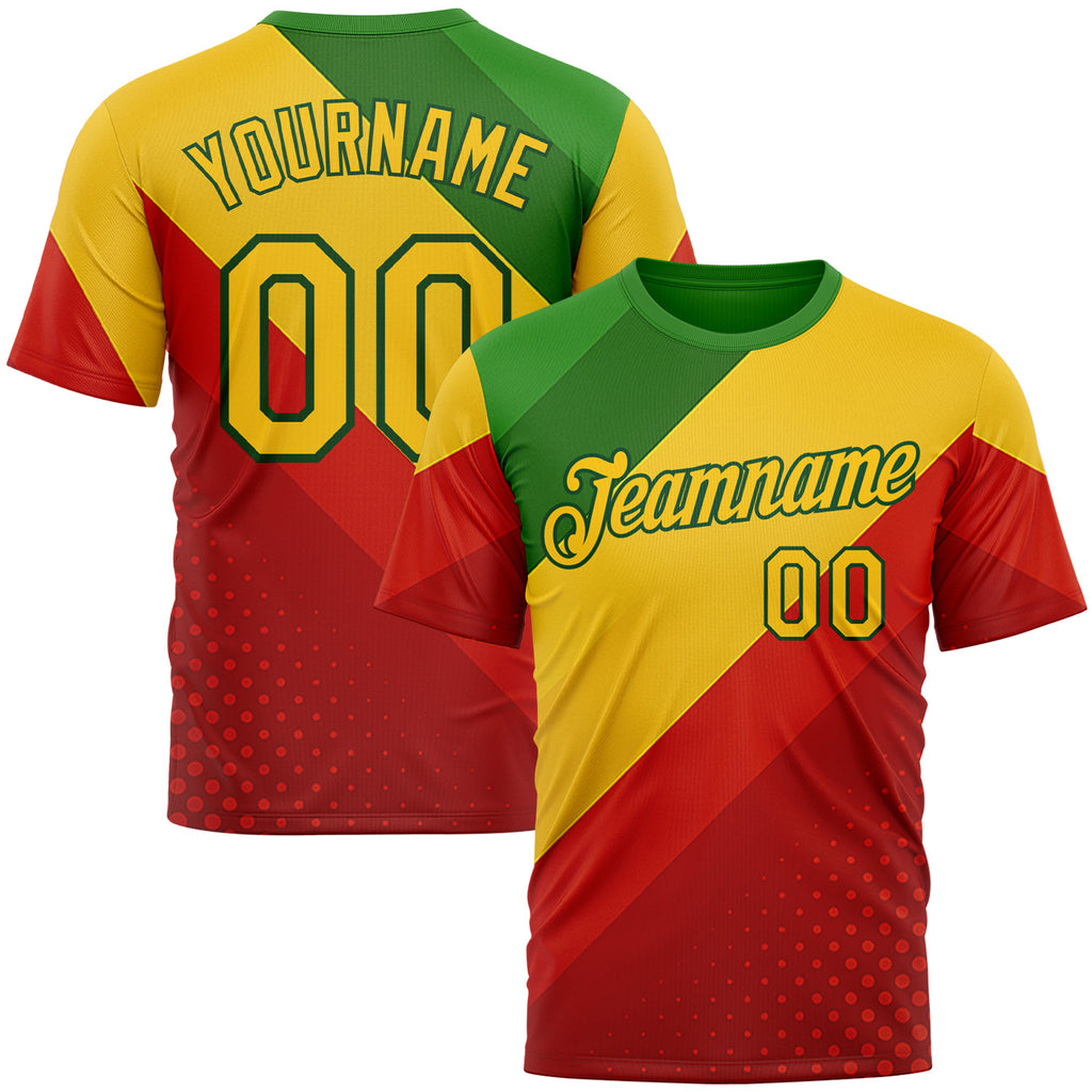Custom Green Yellow-Red 3D Pattern Design Africa Spain Sport Wear Performance T-Shirt