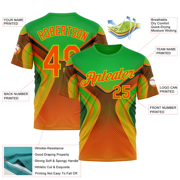 Custom Green Orange-Neon Green 3D Pattern Design Africa Neon Sport Wear Performance T-Shirt