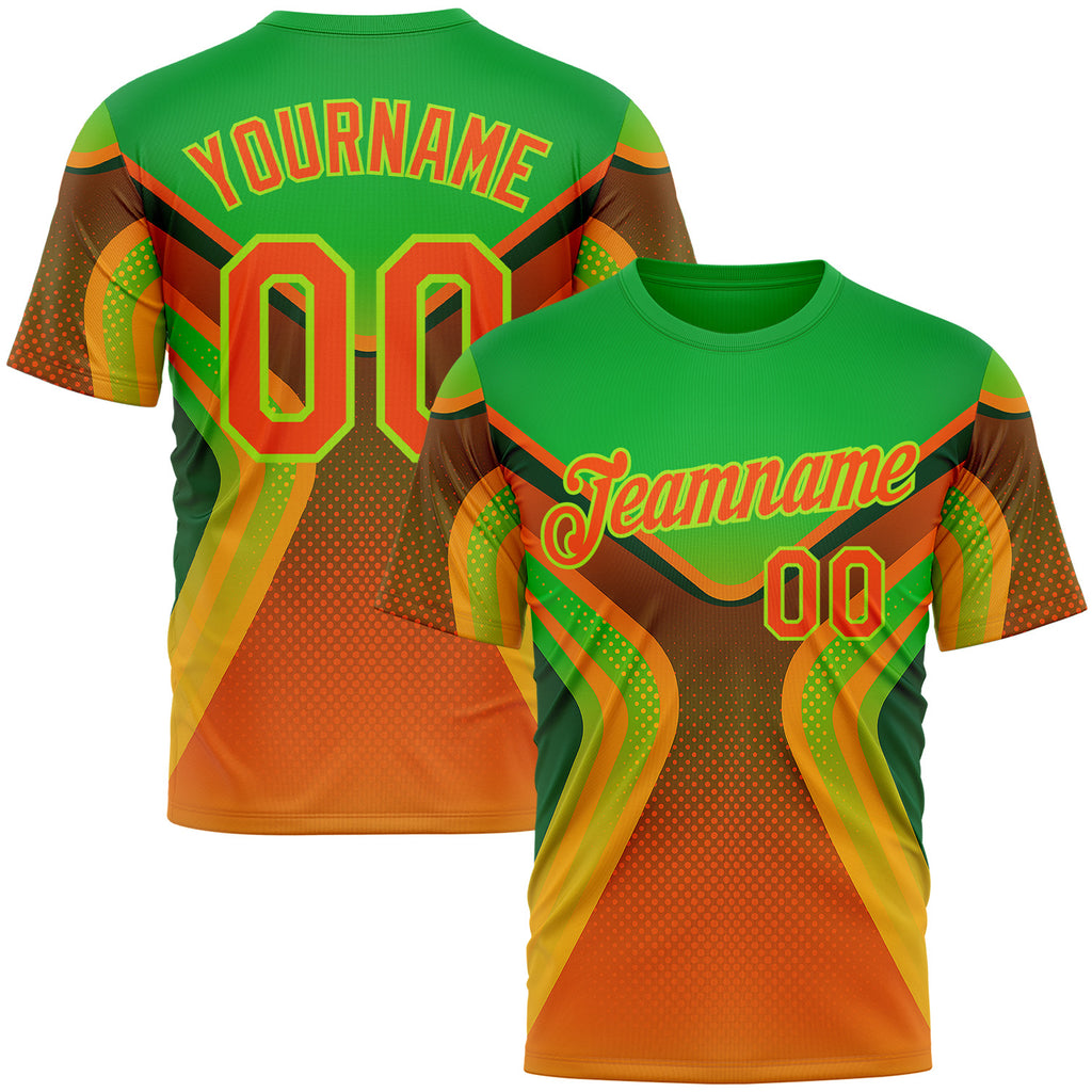 Custom Green Orange-Neon Green 3D Pattern Design Africa Neon Sport Wear Performance T-Shirt