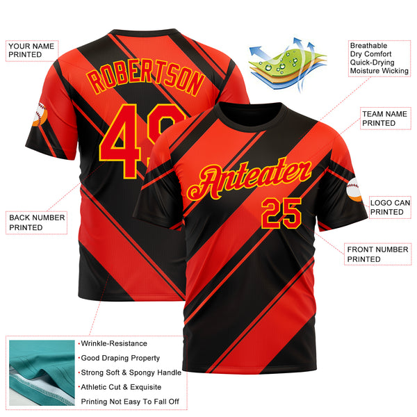 Custom Black Fire Red-Yellow 3D Pattern Design Patriot USA Heat Sport Wear Performance T-Shirt