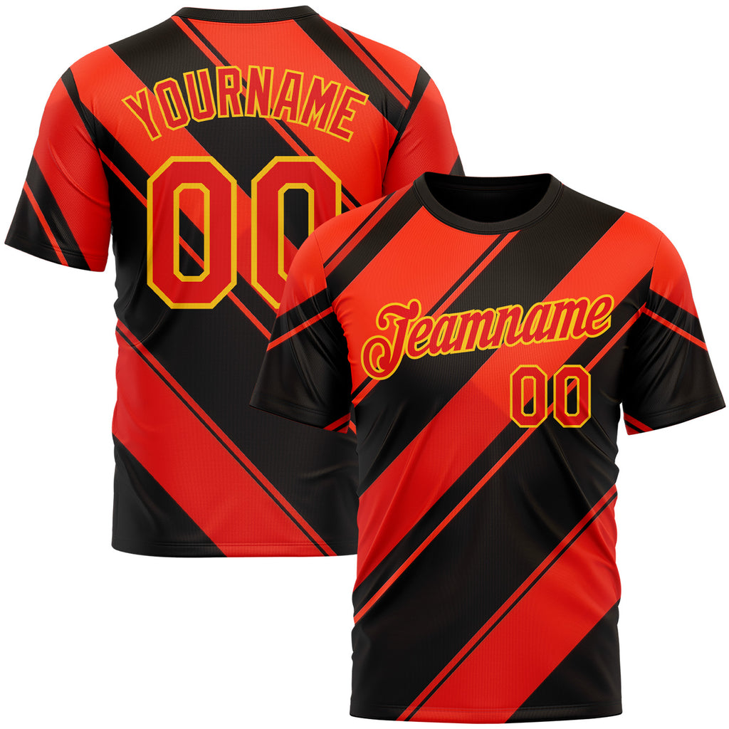 Custom Black Fire Red-Yellow 3D Pattern Design Patriot USA Heat Sport Wear Performance T-Shirt