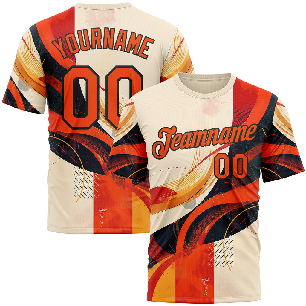 Custom Cream Orange-Black 3D Pattern Design Canada Geometric Shape Sport Wear Performance T-Shirt