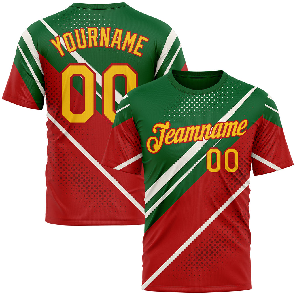 Custom Green Yellow Red-White 3D Pattern Design Mexico Africa Sport Wear Performance T-Shirt