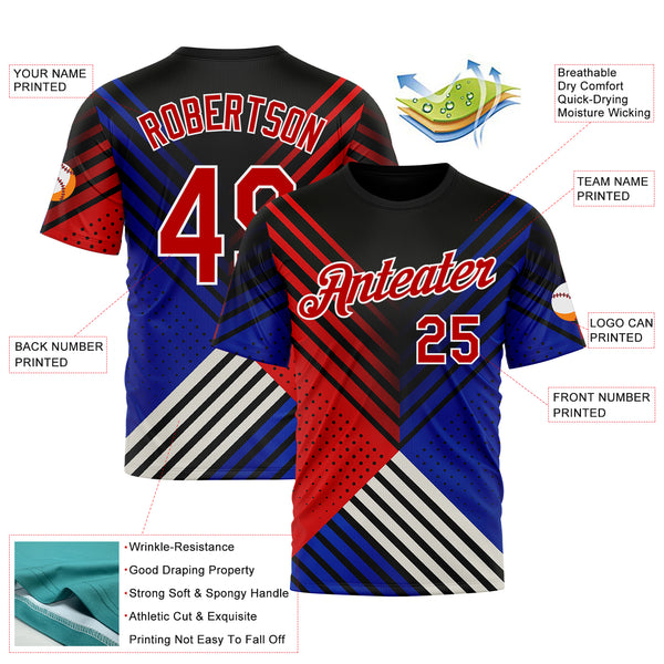 Custom Black Red Blue-White 3D Pattern Design USA Inspired America Sport Wear Performance T-Shirt