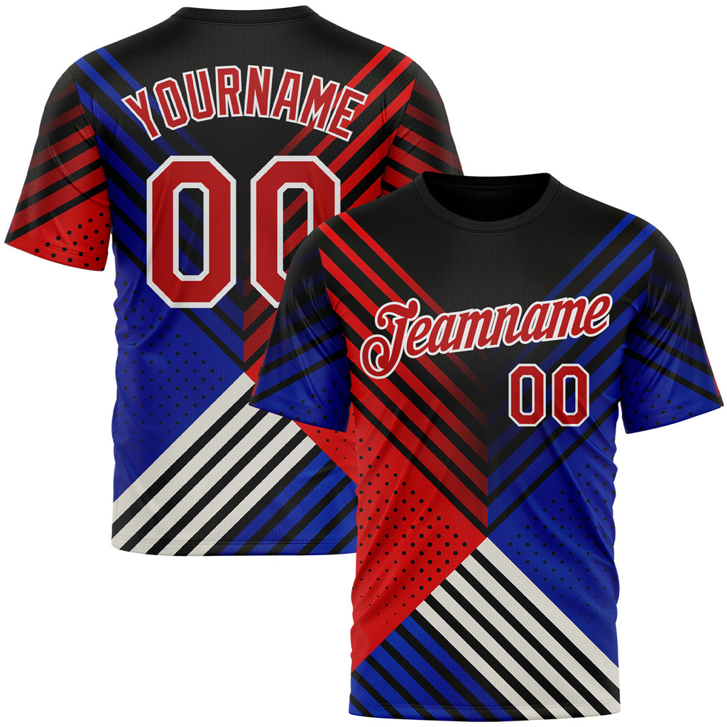 Custom Black Red Blue-White 3D Pattern Design USA Inspired America Sport Wear Performance T-Shirt