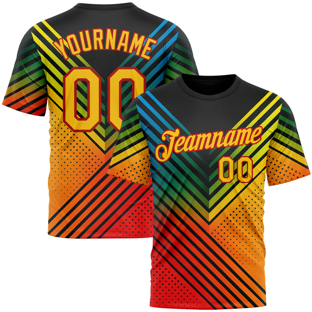 Custom Black Yellow-Red 3D Pattern Design Africa Sport Wear Performance T-Shirt