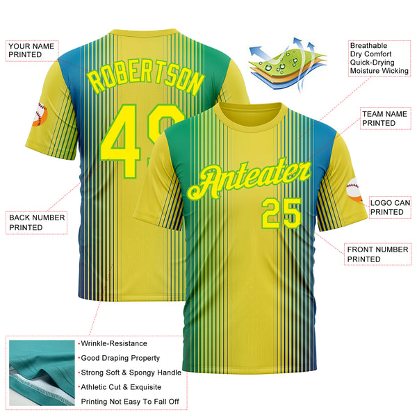 Custom Yellow Light Yellow-Aurora Green 3D Pattern Design Gradient Brazil Africa Sport Wear Performance T-Shirt