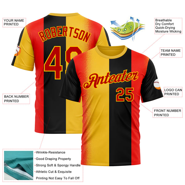Custom Yellow Red-Black 3D Pattern Design Germany Sport Wear Performance T-Shirt