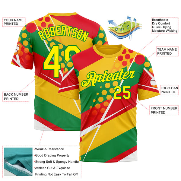 Custom Yellow Light Yellow Red-Grass Green 3D Pattern Design Africa Sport Wear Performance T-Shirt