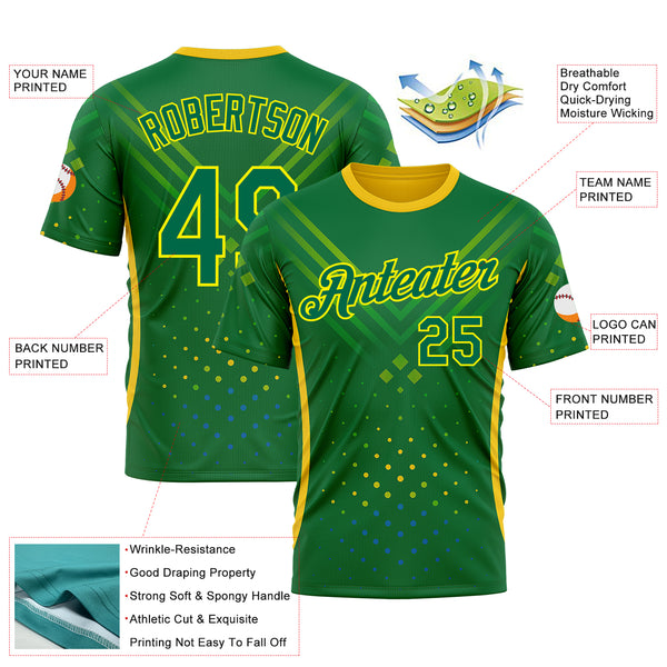 Custom Green Kelly Green-Light Yellow 3D Pattern Design Brazil Jamaica Sport Wear Performance T-Shirt