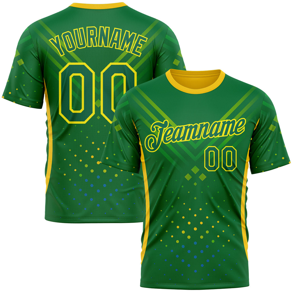Custom Green Kelly Green-Light Yellow 3D Pattern Design Brazil Jamaica Sport Wear Performance T-Shirt