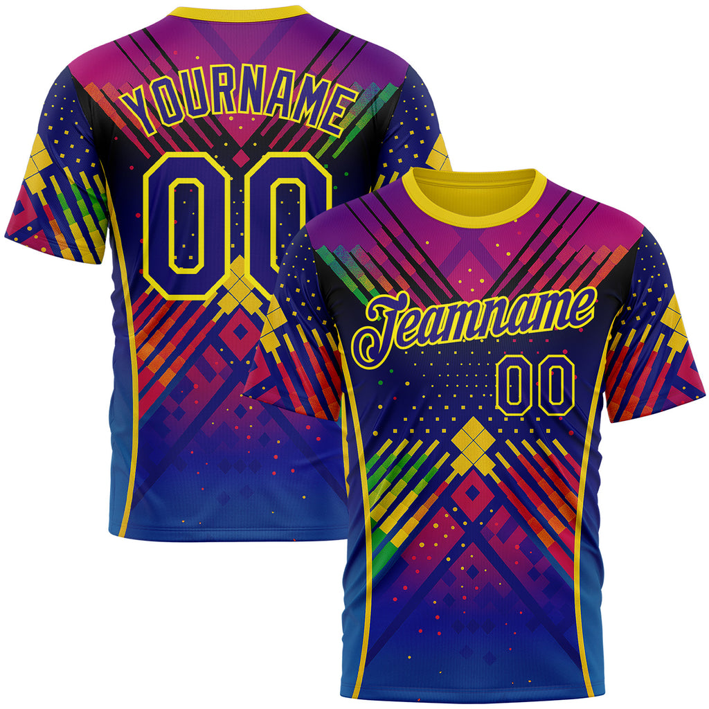 Custom Dark Purple Light Yellow-Red 3D Pattern Design Neon Chromatic Sport Wear Performance T-Shirt