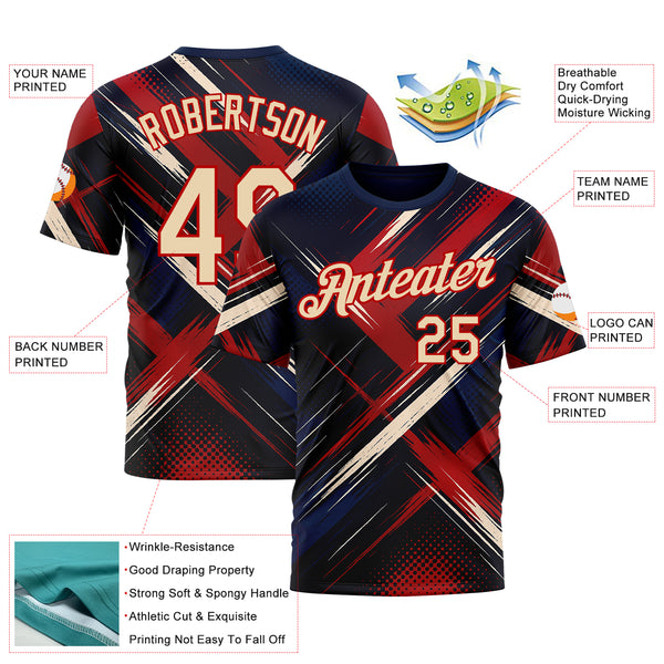 Custom Blue City Cream-Red 3D Pattern Design Germany Sport Wear Performance T-Shirt