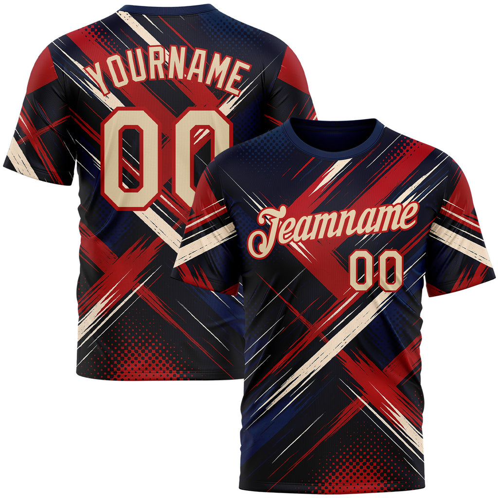 Custom Blue City Cream-Red 3D Pattern Design Germany Sport Wear Performance T-Shirt