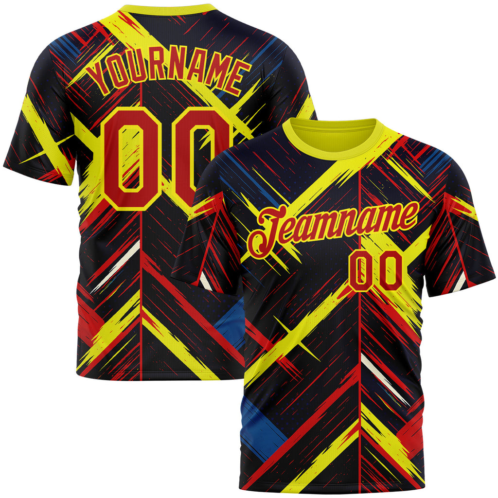 Custom Black Red Light Yellow-Blue 3D Pattern Design Germany Sport Wear Performance T-Shirt