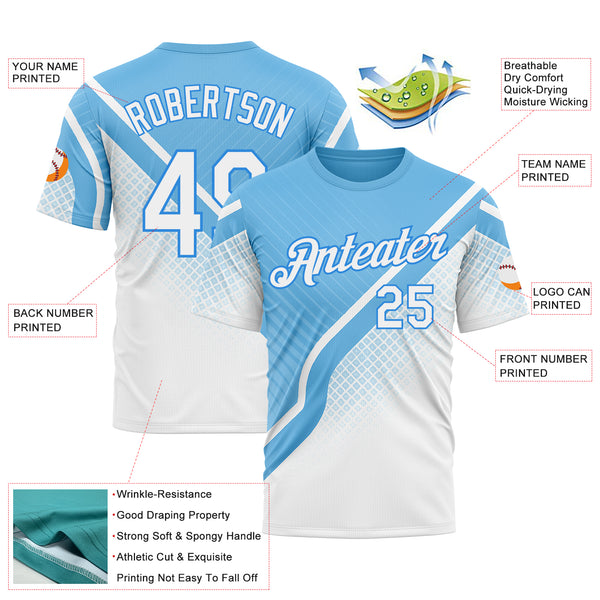 Custom Blue White-Powder Blue 3D Pattern Design Argentina Sport Wear Performance T-Shirt