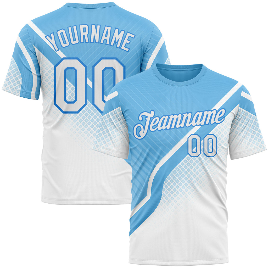 Custom Blue White-Powder Blue 3D Pattern Design Argentina Sport Wear Performance T-Shirt