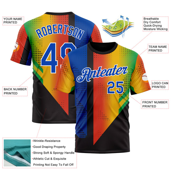 Custom Black Thunder Blue Red Yellow-Green 3D Pattern Design Gradient Africa Sport Wear Performance T-Shirt