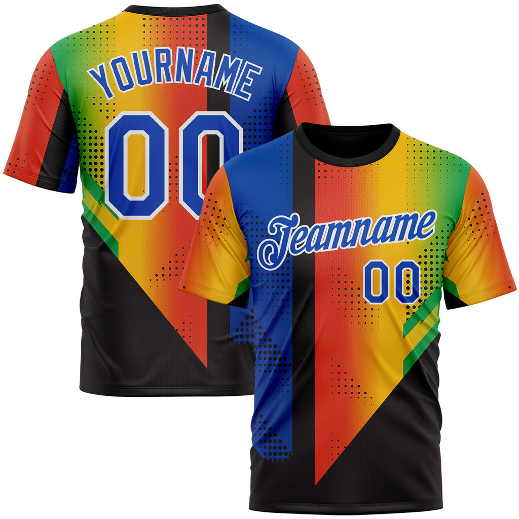 Custom Black Thunder Blue Red Yellow-Green 3D Pattern Design Gradient Africa Sport Wear Performance T-Shirt