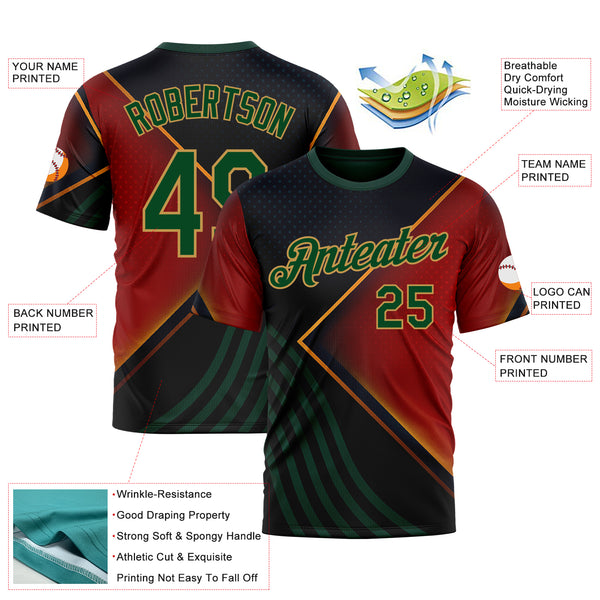 Custom Black Green Red-Old Gold 3D Pattern Design Germany Meixico Sport Wear Performance T-Shirt