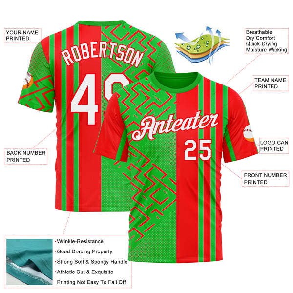 Custom Green White-Fire Red 3D Pattern Design Mexico Africa Sport Wear Performance T-Shirt