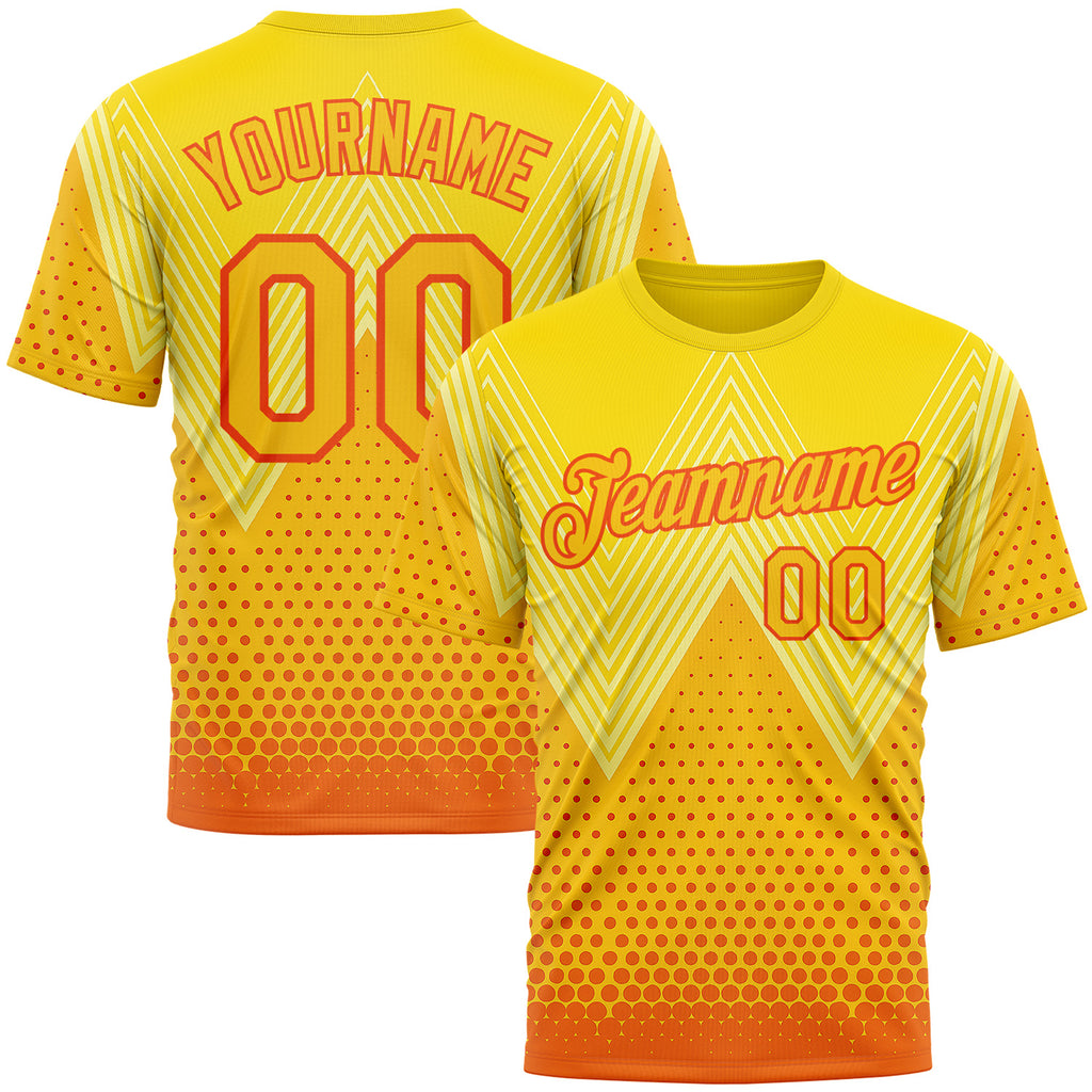 Custom Yellow Orange 3D Pattern Design Spain Sport Wear Performance T-Shirt