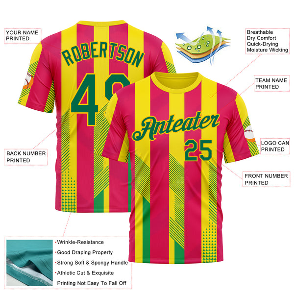 Custom Yellow Kelly Green-Pink 3D Pattern Design Mexico Spain Sport Wear Performance T-Shirt