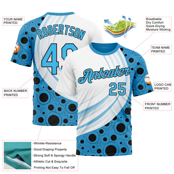 Custom White Sky Blue-Black 3D Pattern Design Argentina Sport Wear Performance T-Shirt