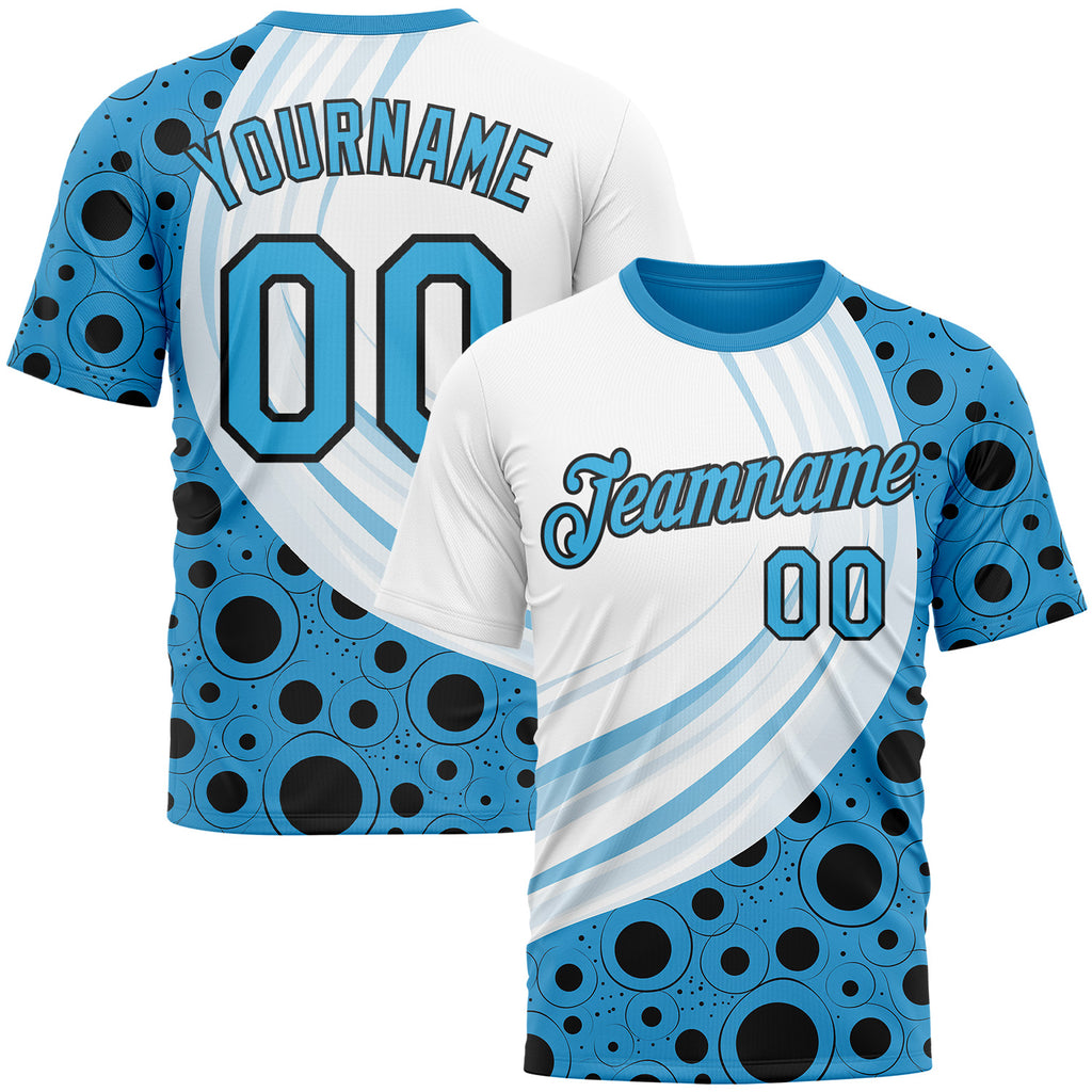 Custom White Sky Blue-Black 3D Pattern Design Argentina Sport Wear Performance T-Shirt