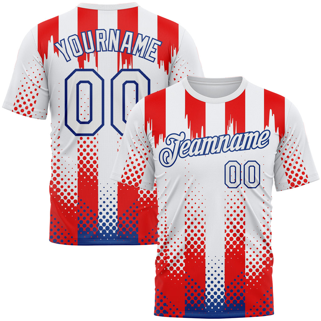 Custom White Red-Royal 3D Pattern Design USA Inspired America Sport Wear Performance T-Shirt