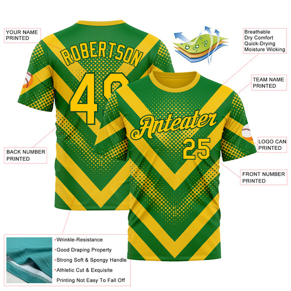 Custom Green Yellow 3D Pattern Design Brazil Africa Sport Wear Performance T-Shirt