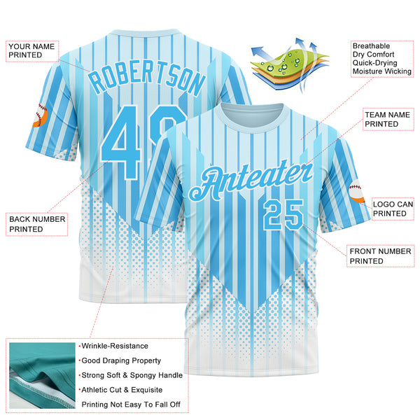 Custom Blue Sky Blue-White 3D Pattern Design Argentina Stripe Sport Wear Performance T-Shirt