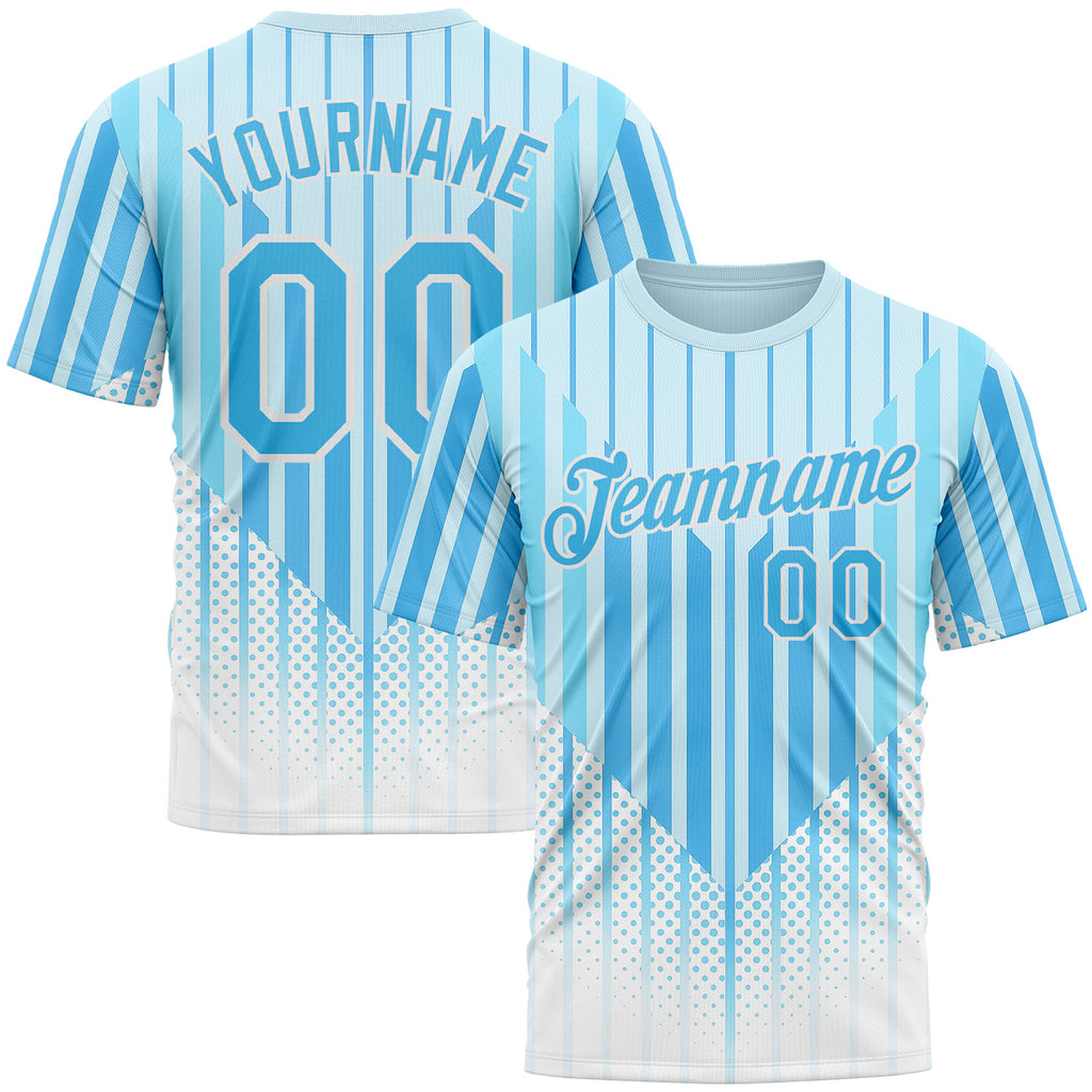 Custom Blue Sky Blue-White 3D Pattern Design Argentina Stripe Sport Wear Performance T-Shirt