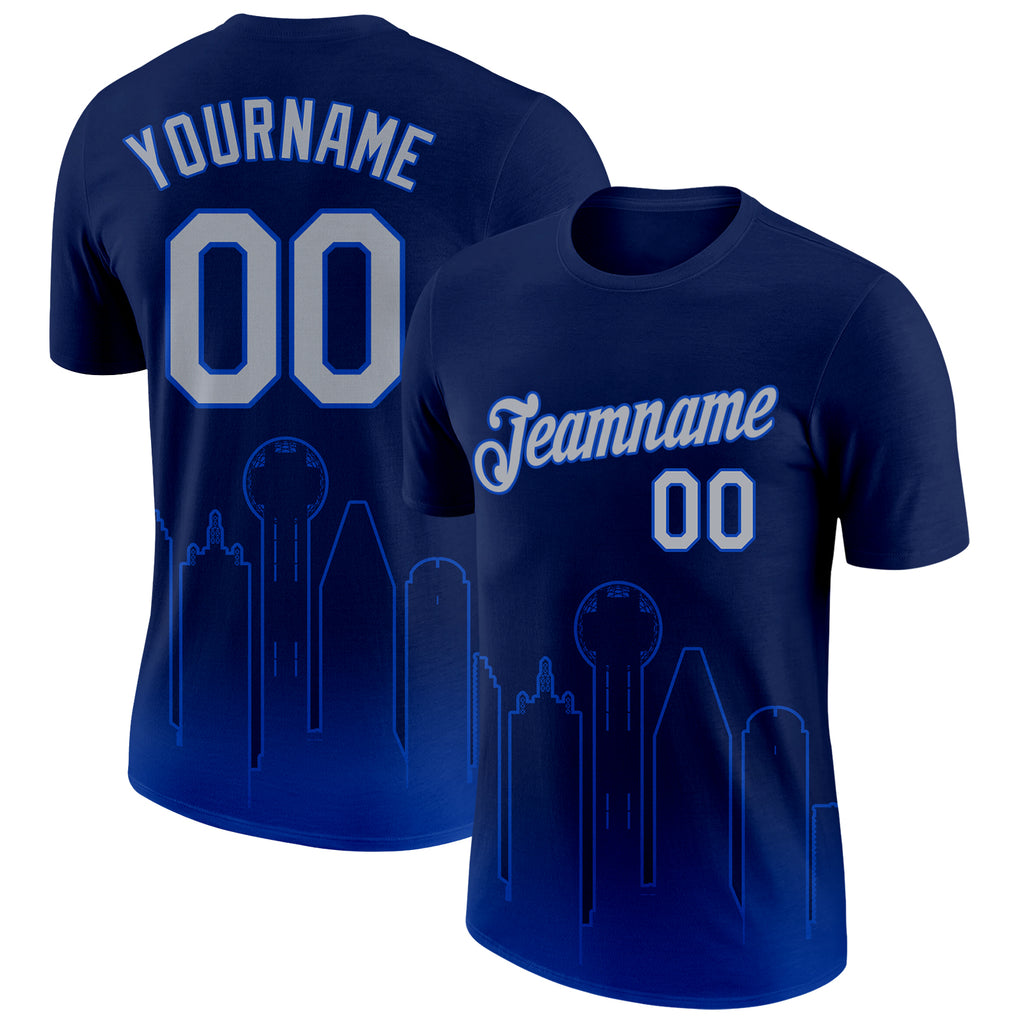 Custom Navy Gray-Thunder Blue 3D Dallas City Edition Fade Fashion Performance T-Shirt