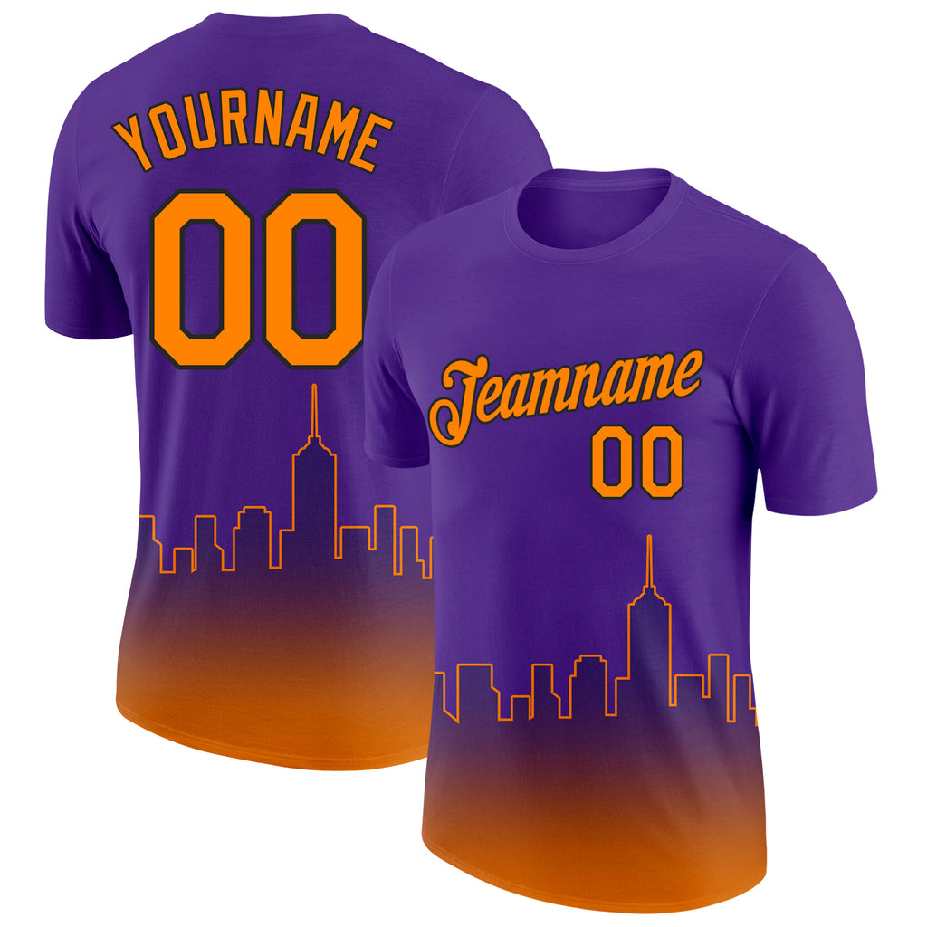 Custom Purple Bay Orange-Black 3D Phoenix City Edition Fade Fashion Performance T-Shirt