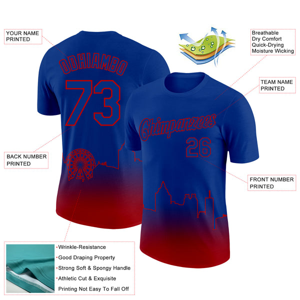 Custom Royal Red 3D Atlanta City Edition Fade Fashion Performance T-Shirt