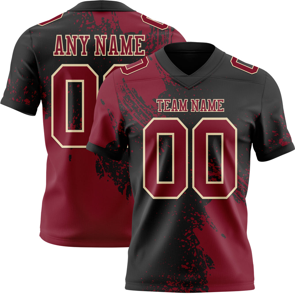 Custom Black Crimson-Cream 3D Pattern Abstract Brush Stroke Mesh Authentic Football Jersey