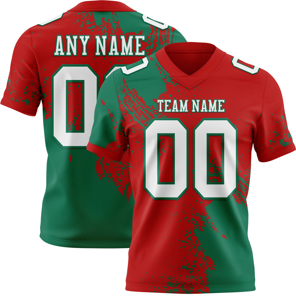 Custom Red White-Kelly Green 3D Pattern Abstract Brush Stroke Mesh Authentic Football Jersey