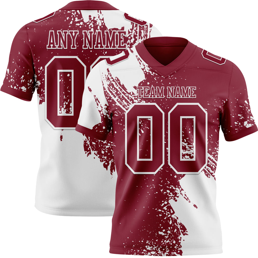 Custom Crimson White 3D Pattern Abstract Brush Stroke Mesh Authentic Football Jersey