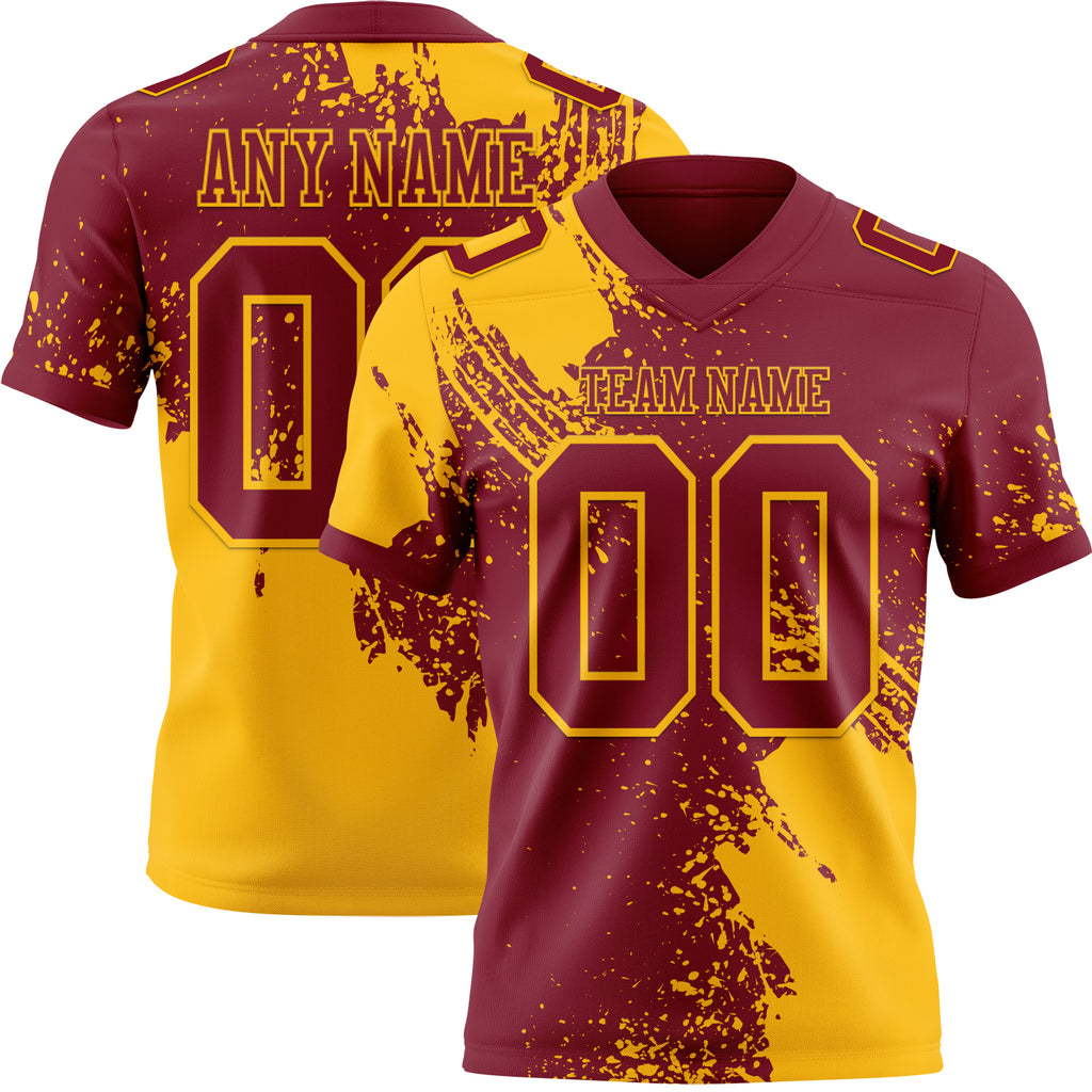 Custom Crimson Gold 3D Pattern Abstract Brush Stroke Mesh Authentic Football Jersey