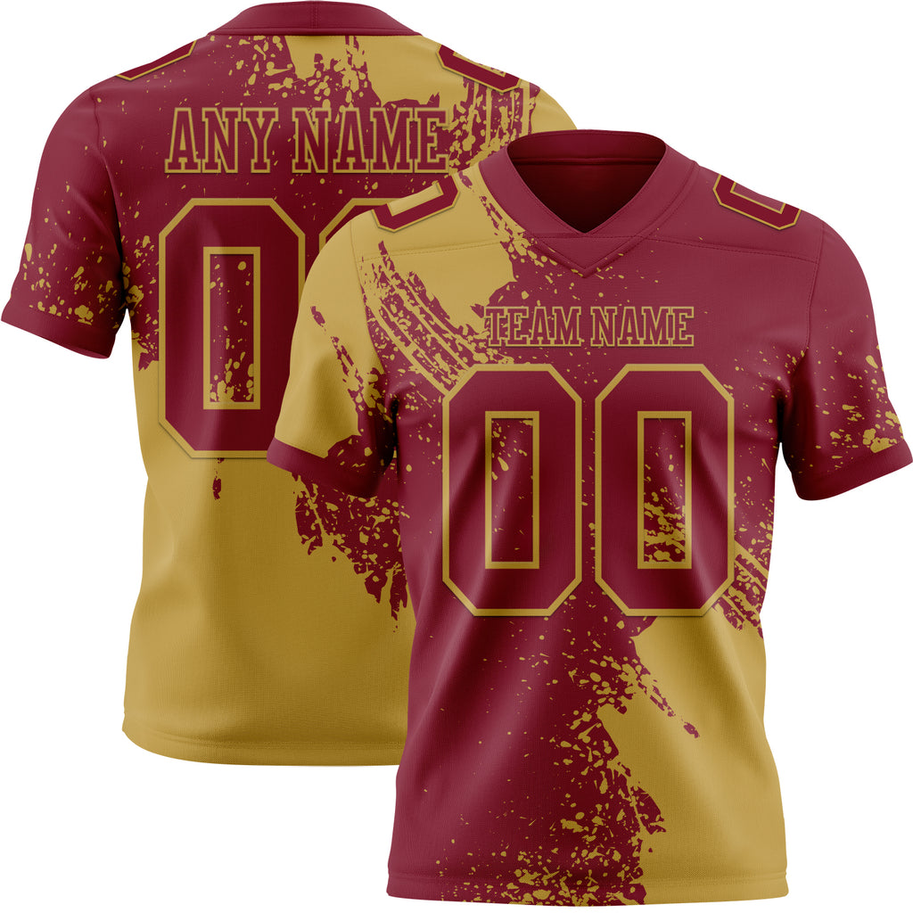 Custom Crimson Old Gold 3D Pattern Abstract Brush Stroke Mesh Authentic Football Jersey