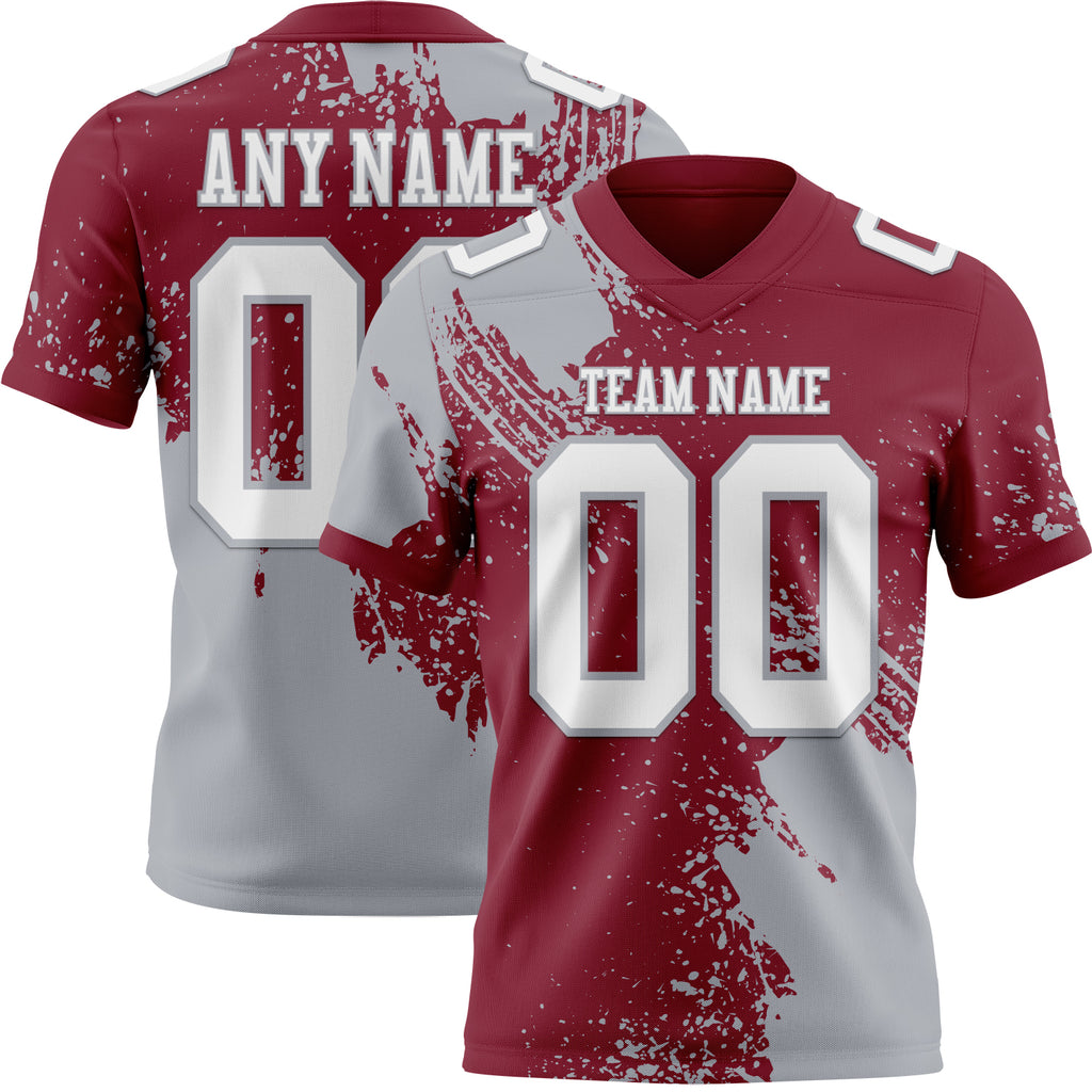 Custom Crimson White-Gray 3D Pattern Abstract Brush Stroke Mesh Authentic Football Jersey