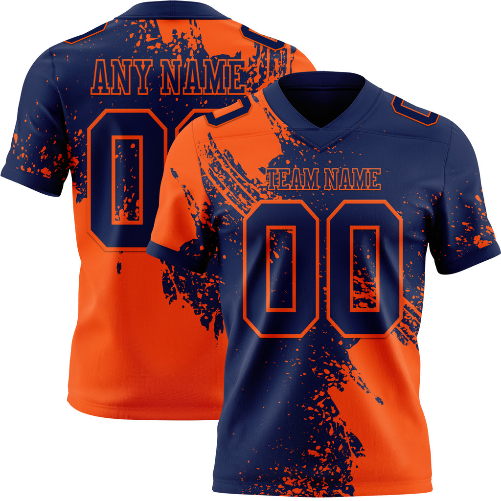 Custom Navy Orange 3D Pattern Abstract Brush Stroke Mesh Authentic Football Jersey