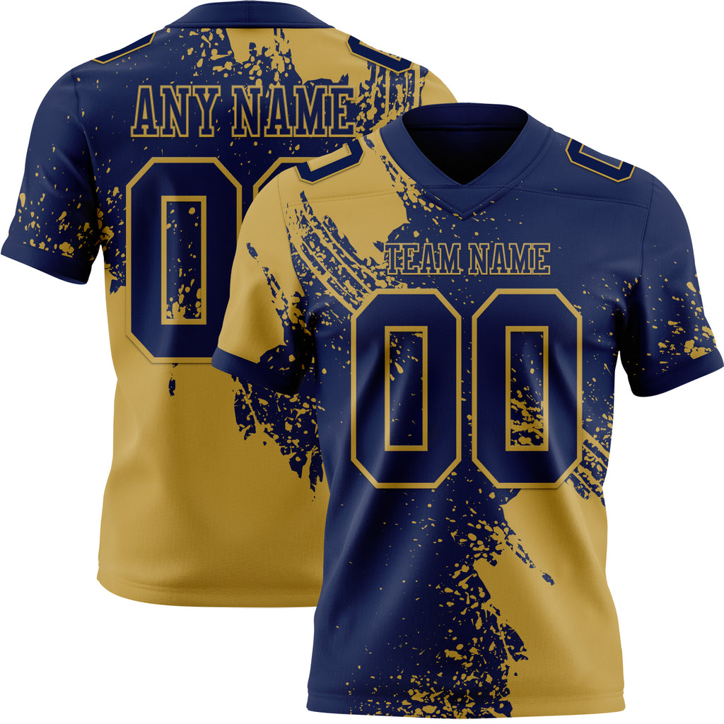 Custom Navy Old Gold 3D Pattern Abstract Brush Stroke Mesh Authentic Football Jersey