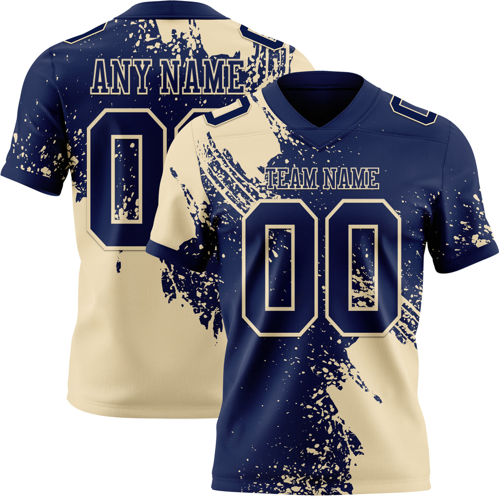 Custom Navy Cream 3D Pattern Abstract Brush Stroke Mesh Authentic Football Jersey