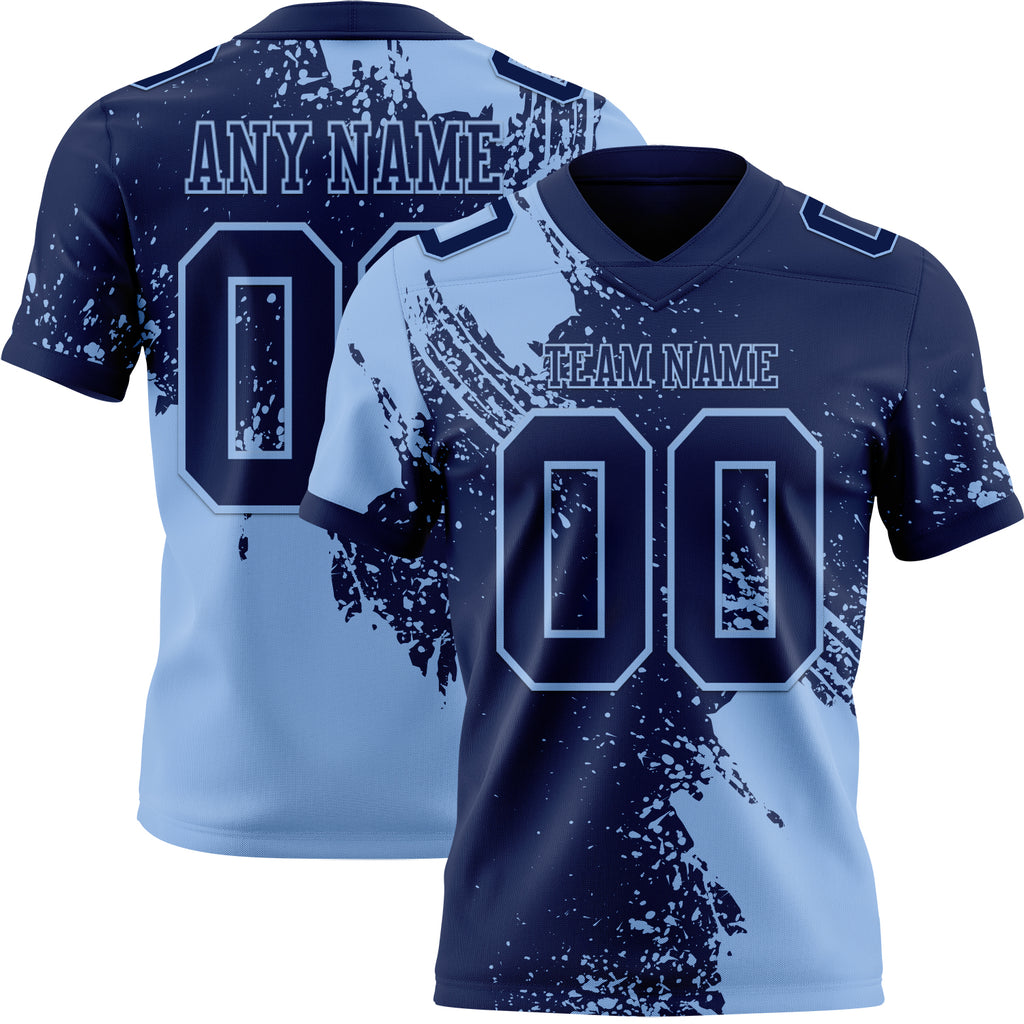 Custom Navy Light Blue 3D Pattern Abstract Brush Stroke Mesh Authentic Football Jersey